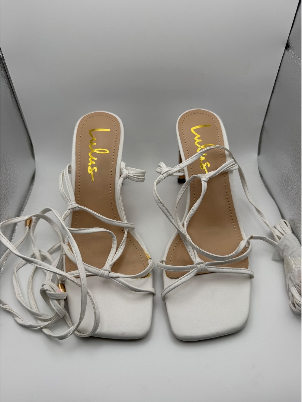 Lulus White Strappy Square Toe Block Heel Sandals